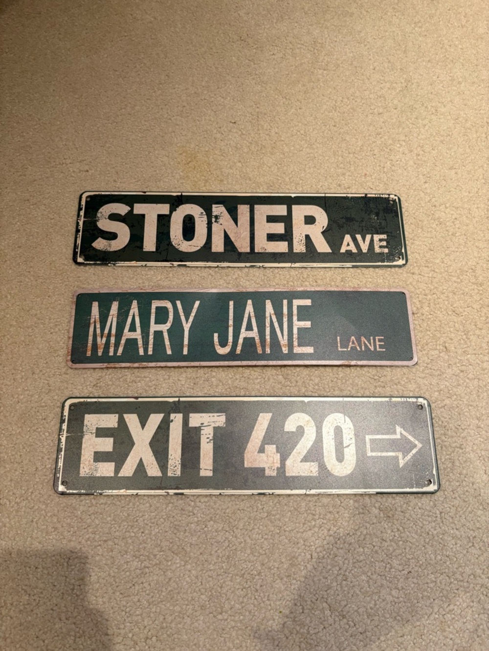 Vintage-Style Green Metal Wall Signs